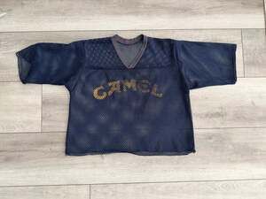 True Vintage 1980s Vintage Camel Cigarettes Blue Mesh Football Jersey Crop Top